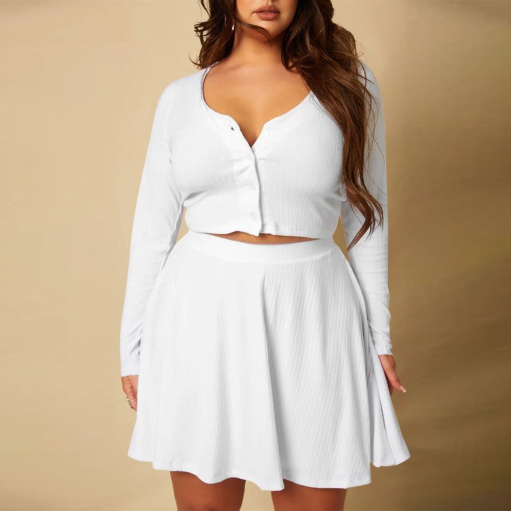 Matching Long Sleeve Crop Top & A-Line Skirt Set
